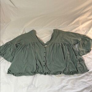 We The Free Olive Button-Down Blouse